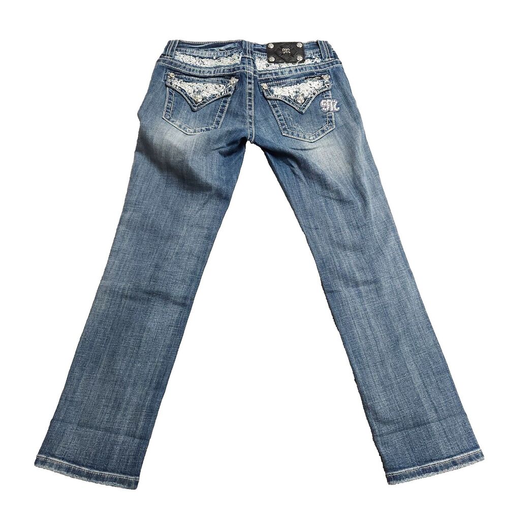 Miss Me Jeans Womens 27 Blue Cuffed Capri Embellished Pockets Denim JE5865P